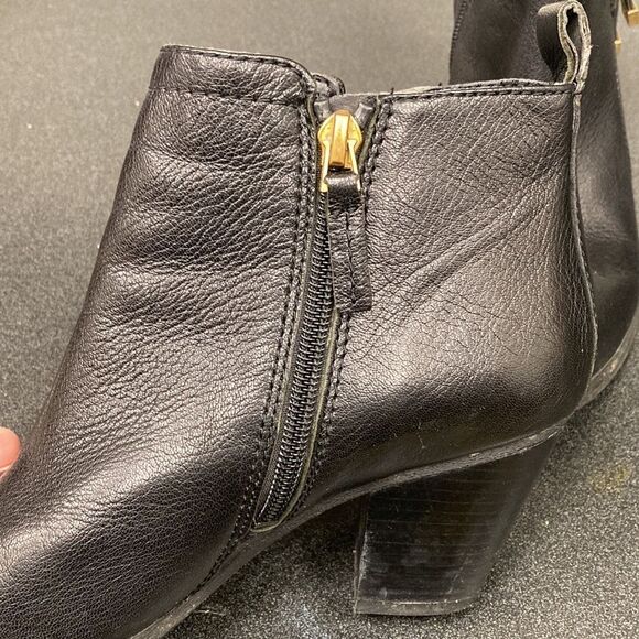 Franco Sarto Black Heeled Almond Toe Double Sided Gold Zipper Diana Bootie - Picture 9 of 12